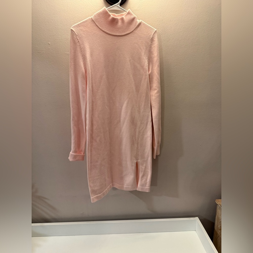 LOVERS AND FRIENDS Pink Knit Turtleneck Sweater Dress Side Slit‎ Size S